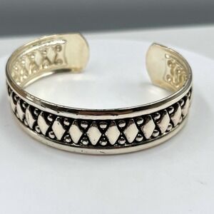 Vintage Silver Tone Tribal Diamond Pattern Cuff Bangle Bracelet Jewelry Gift